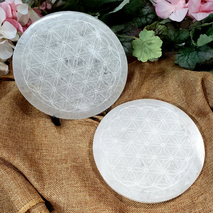 Selenite Flower of Life Charging Plate - Crystal Happenings