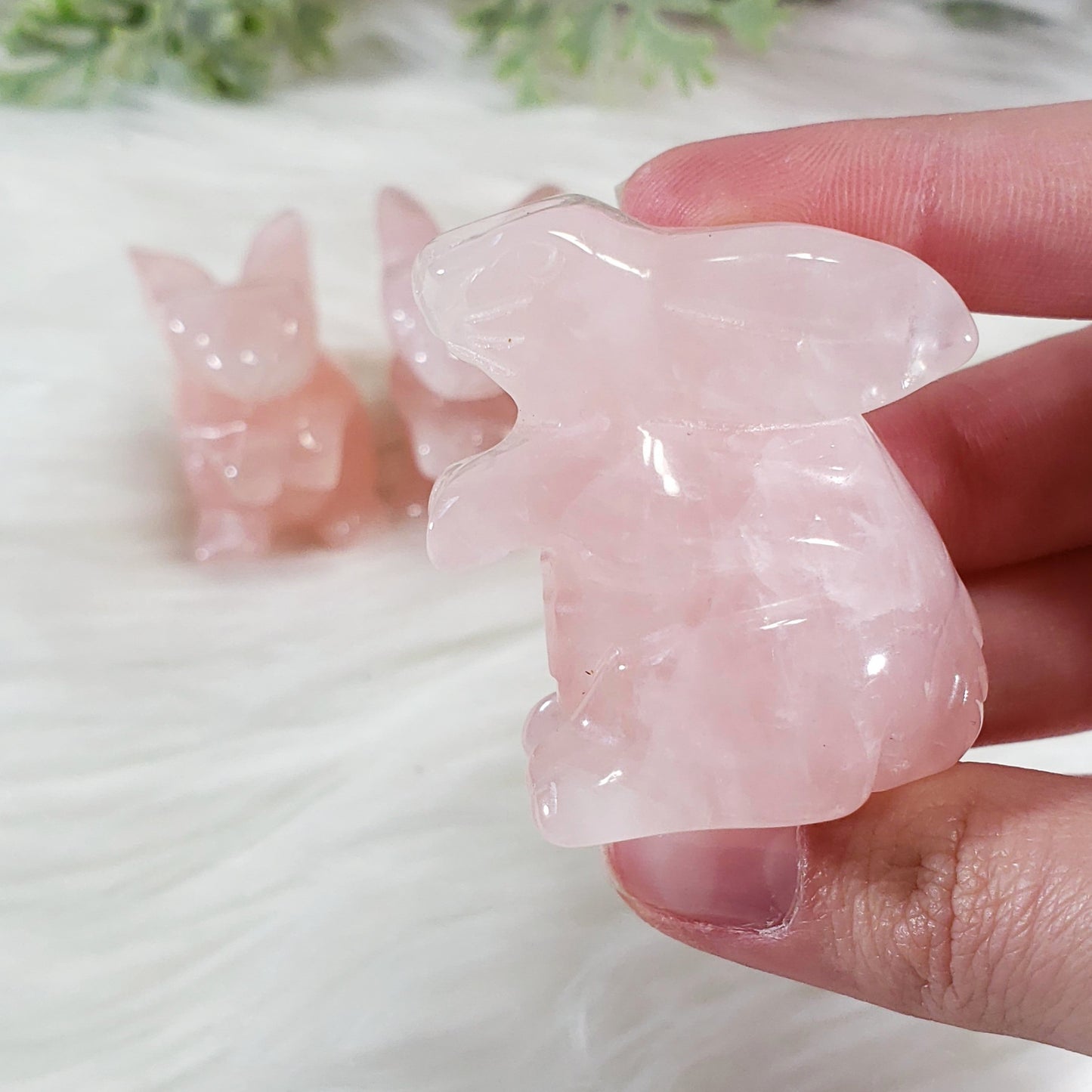 Rose Quartz Crystal Bunny Rabbit - Crystal Happenings