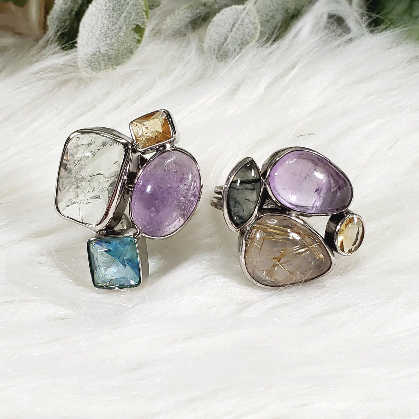 Sterling Silver Mult-Stone Crystal Ring - adjustable - Crystal Happenings