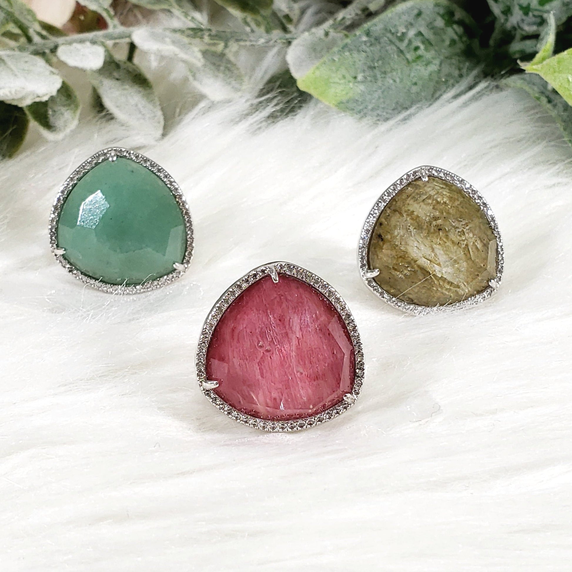Beautiful Crystal Pave Rings, adjustable Sterling Silver - Crystal Happenings