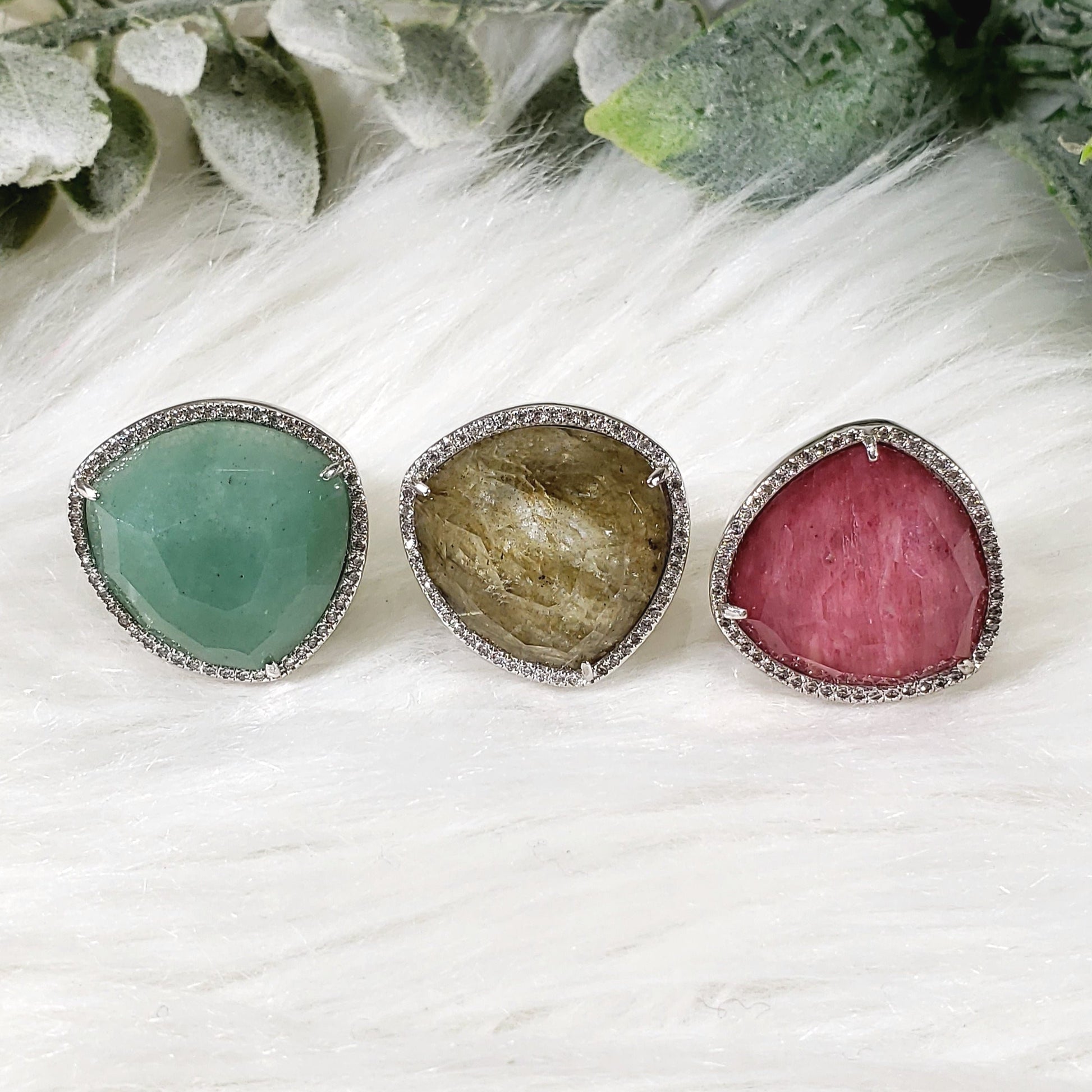 Beautiful Crystal Pave Rings, adjustable Sterling Silver - Crystal Happenings