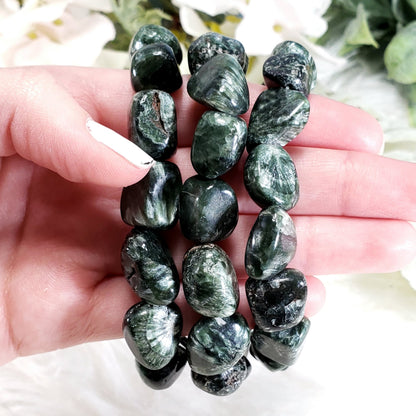 Seraphinite Nugget Stretch Bracelet - RARE STONE - Crystal Happenings
