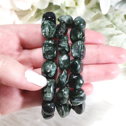 Seraphinite Nugget Stretch Bracelet - RARE STONE - Crystal Happenings