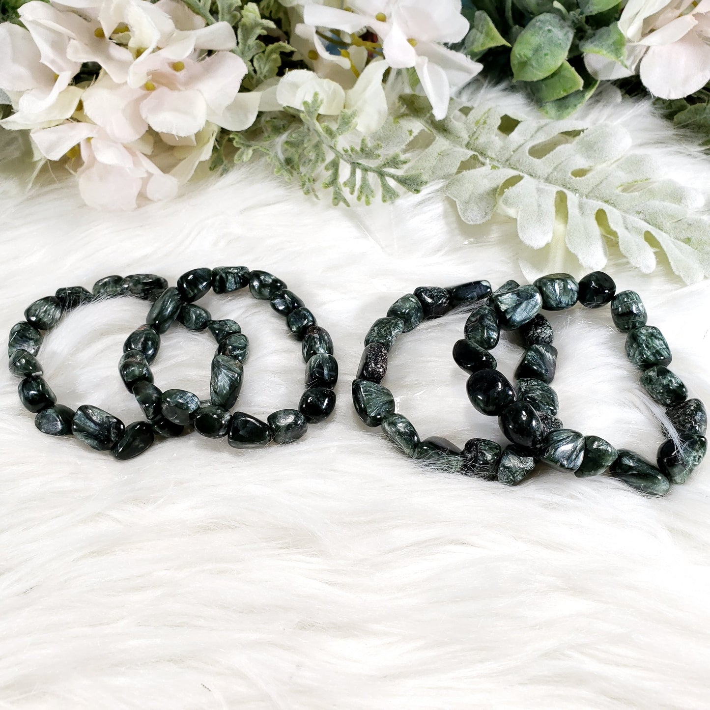 Seraphinite Nugget Stretch Bracelet - RARE STONE - Crystal Happenings