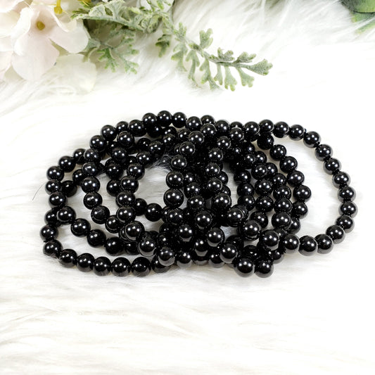 Shungite 8mm Polished Beaded Bracelet - Crystal Happenings
