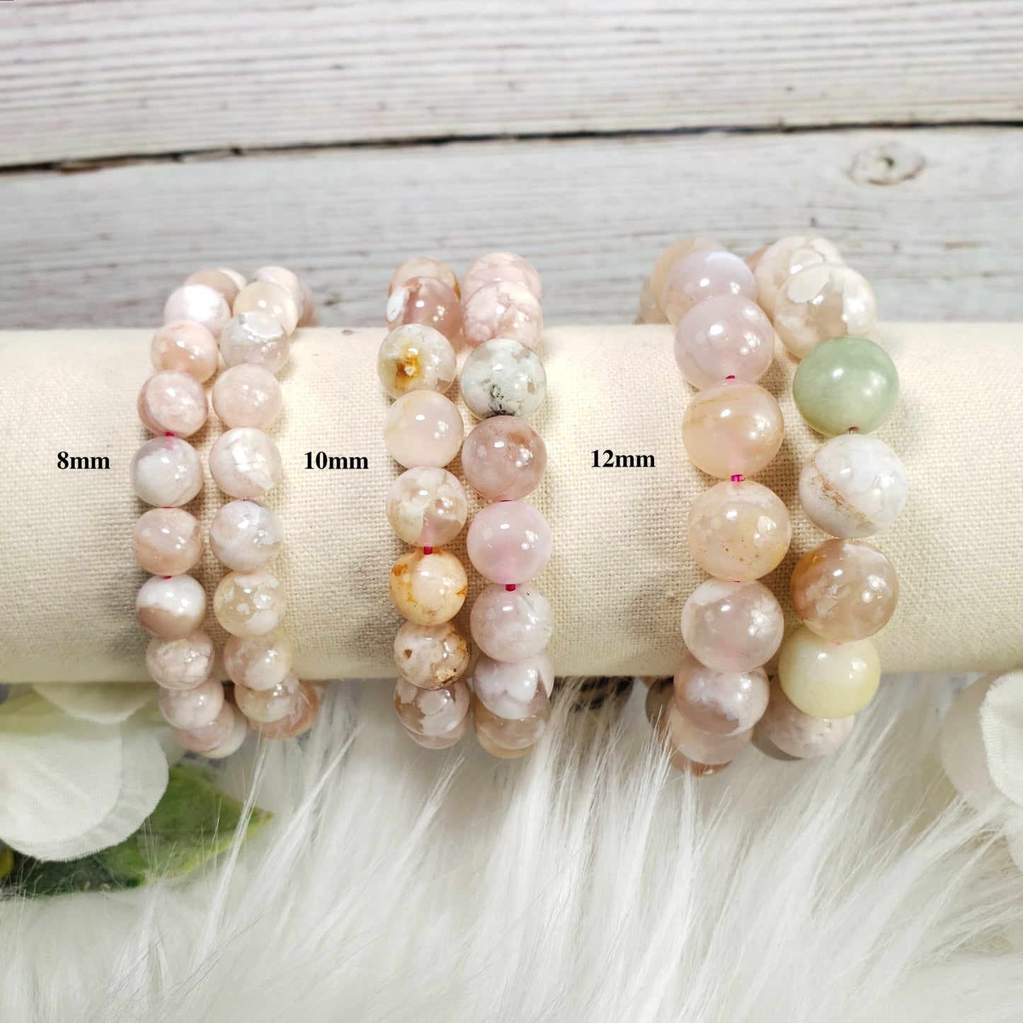 Flower Agate Beaded Stretch Bracelets - various bead & wrist sizes - Crystal Happenings