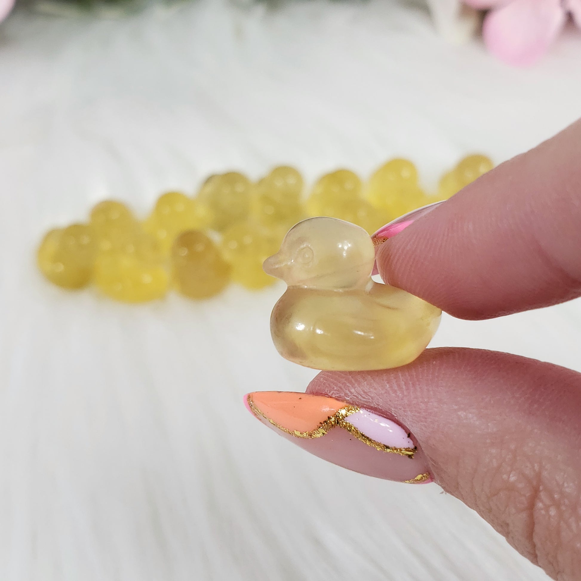 Tiny Yellow Fluorite Ducks - Crystal Happenings