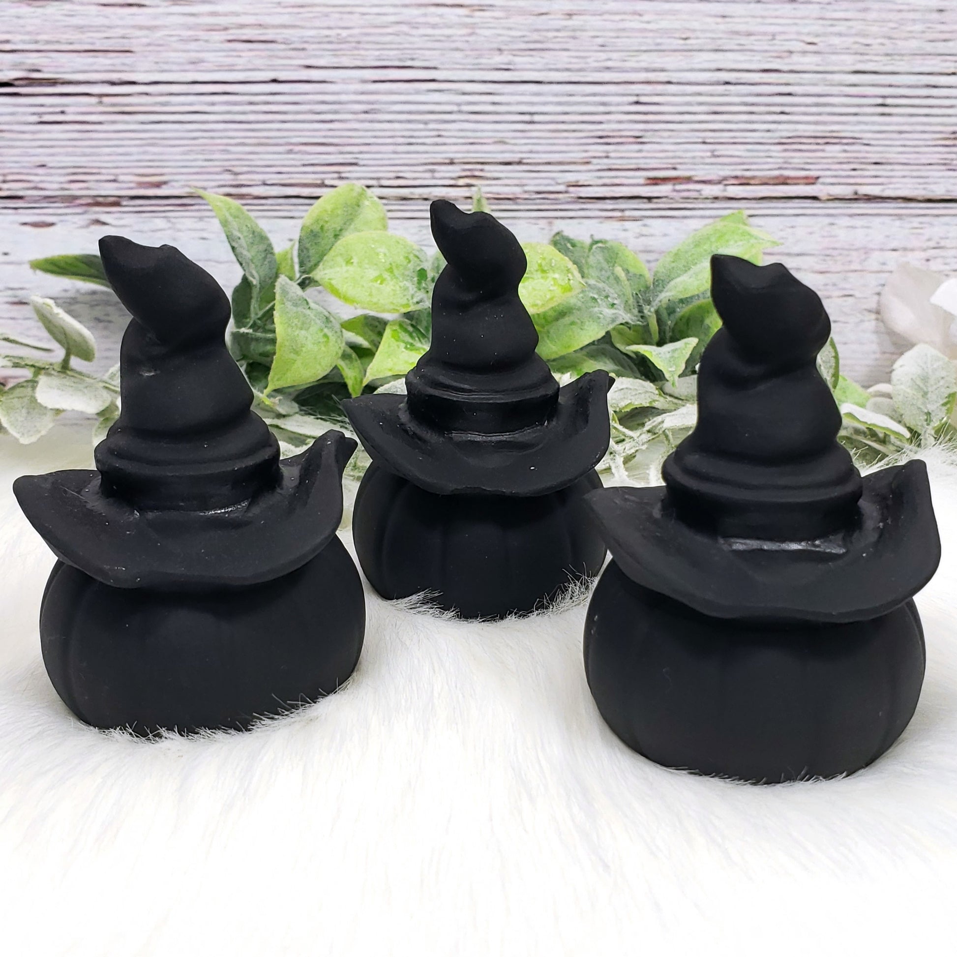 Black Obsidian Carved Pumpkin with Hat - Crystal Happenings