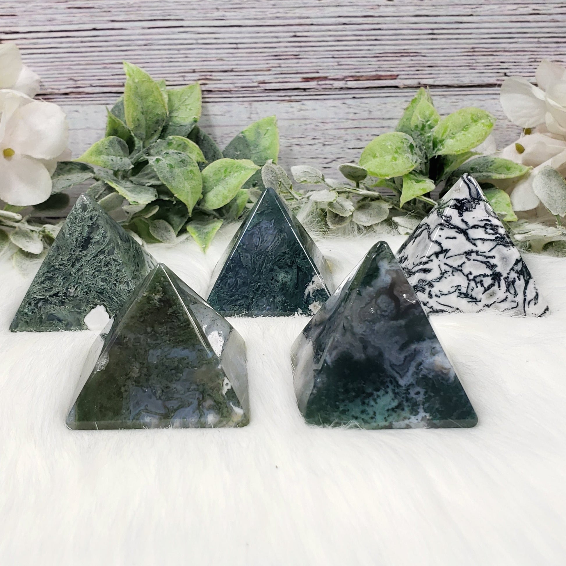 Green Moss Agate Pyramid - Crystal Happenings