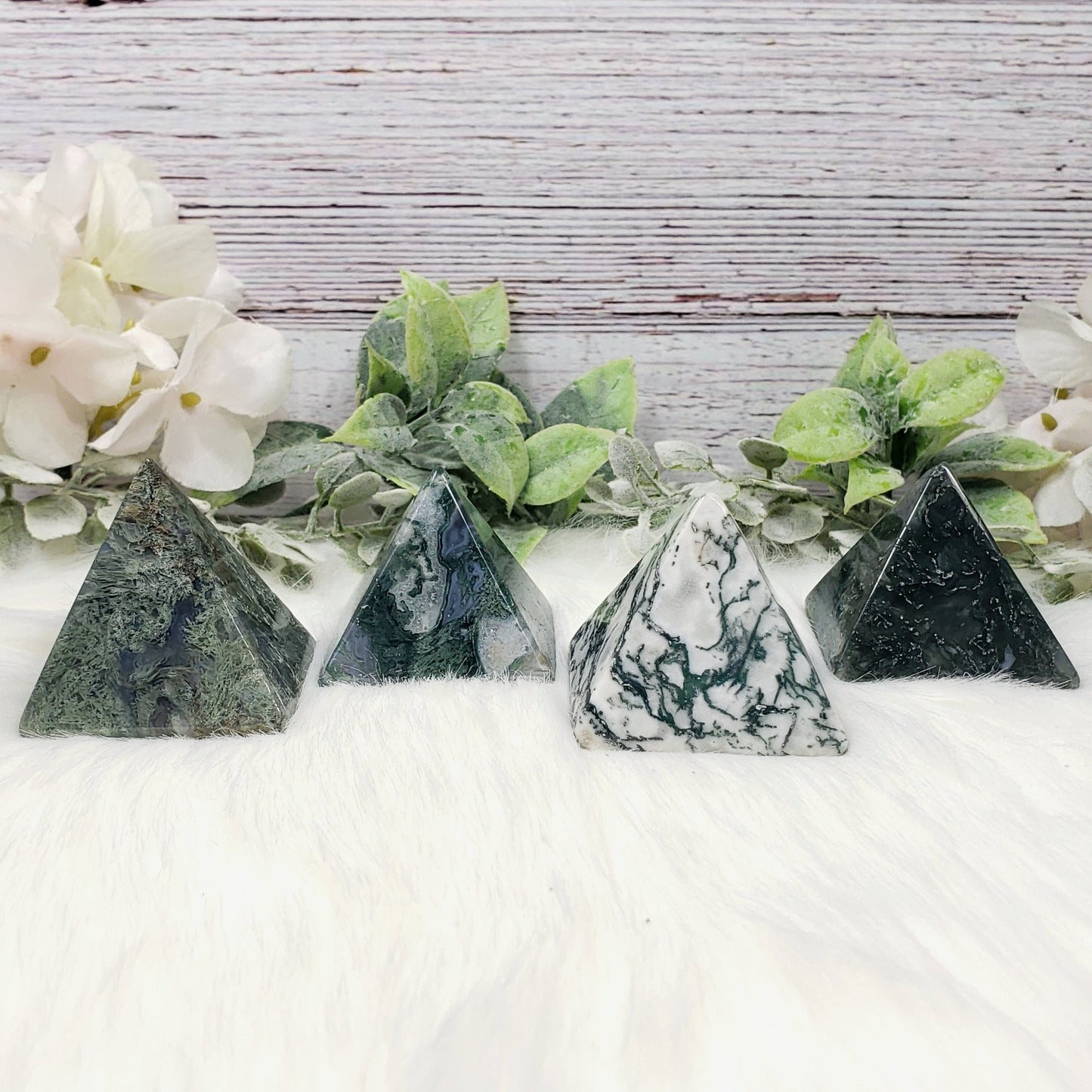 Green Moss Agate Pyramid - Crystal Happenings