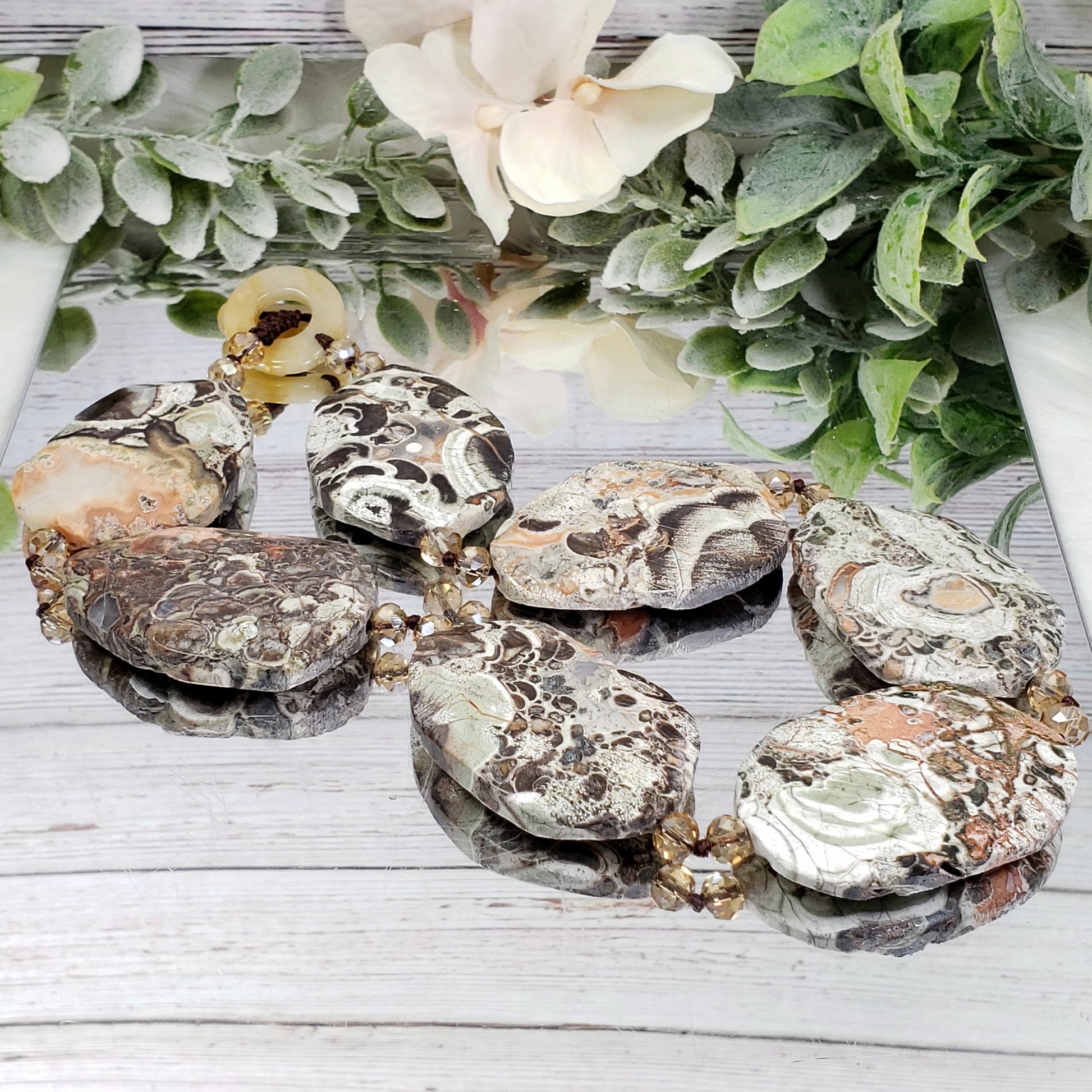 XL Faceted Sea Jasper Beaded Necklace - Crystal Happenings