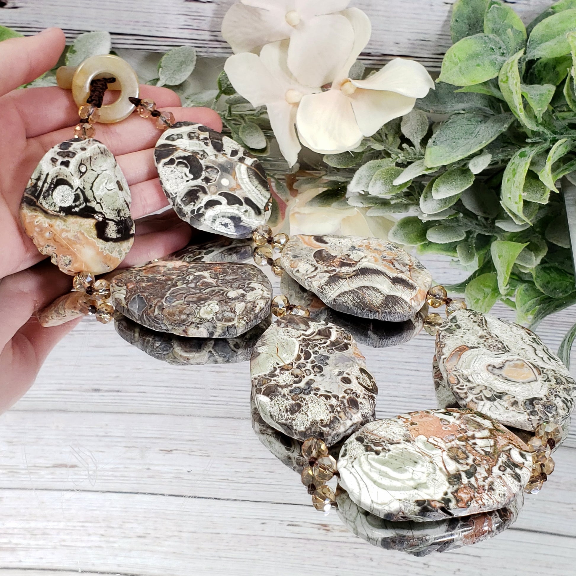 XL Faceted Sea Jasper Beaded Necklace - Crystal Happenings
