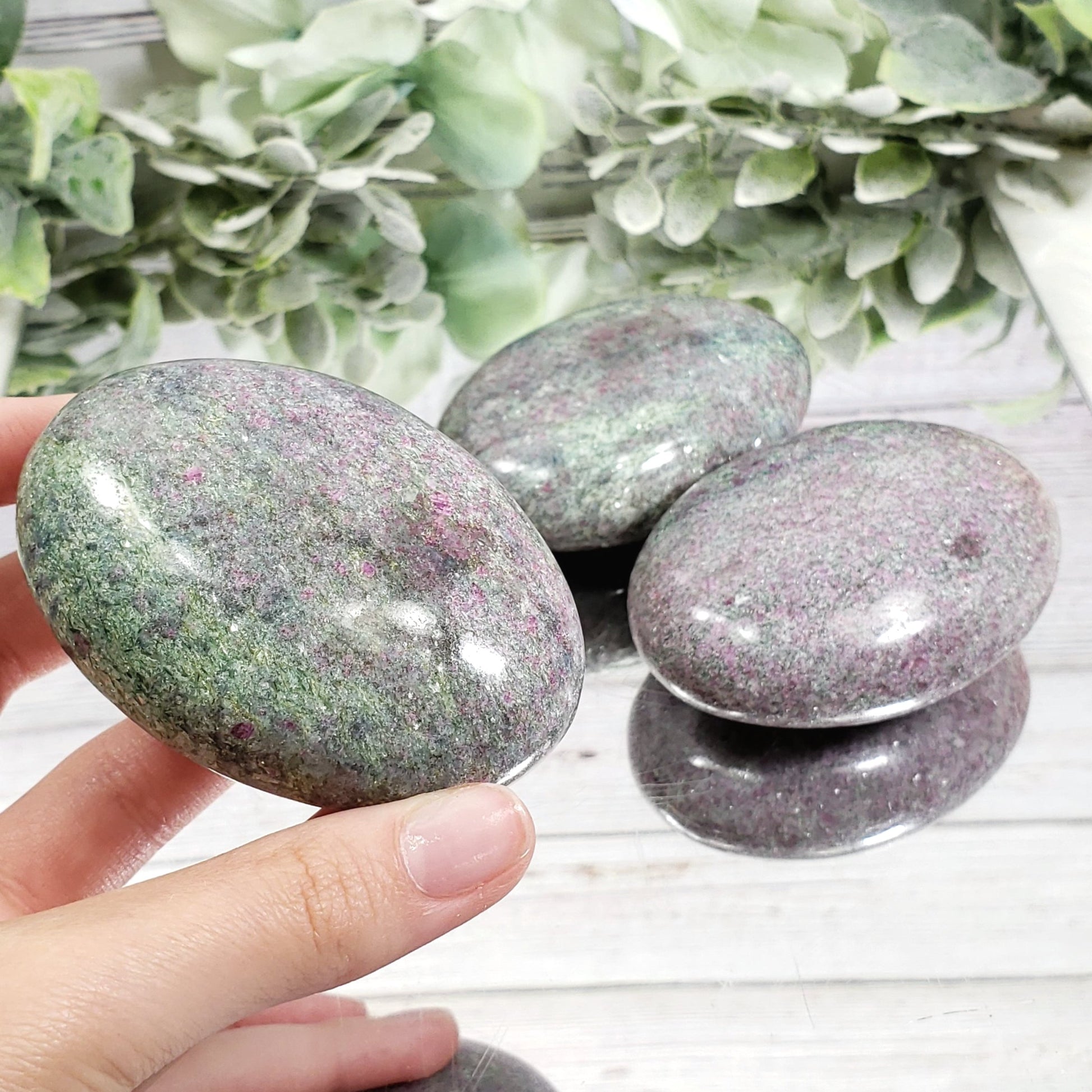 Ruby Fuchsite Palm Stone - Crystal Happenings