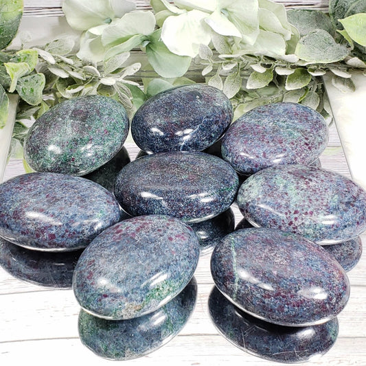 Ruby Fuchsite Kyanite Palm Stone - Crystal Happenings