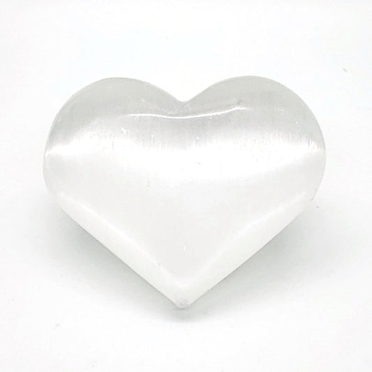 Selenite Medium Puffed Heart - Crystal Happenings
