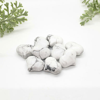 White Howlite- 1 inch Sweet Heart (25mm) - Crystal Happenings