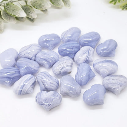 Blue Lace Agate - 1 inch sweet heart (25mm) - Crystal Happenings