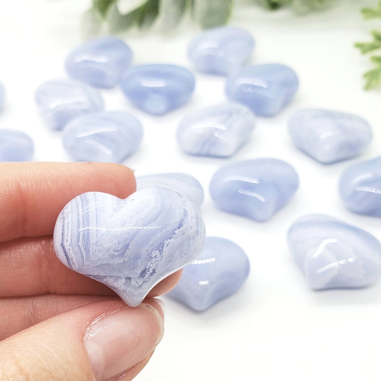 Blue Lace Agate - 1 inch sweet heart (25mm) - Crystal Happenings