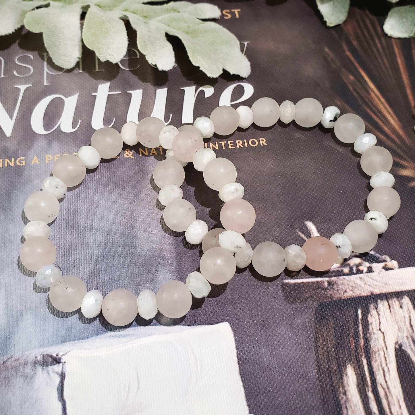 Rose Quartz and Moonstone Crystal Bracelet