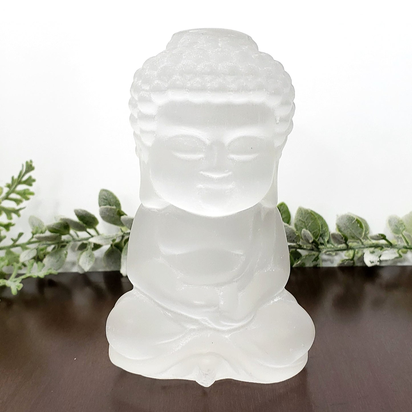 Large Selenite Carved Crystal Buddha