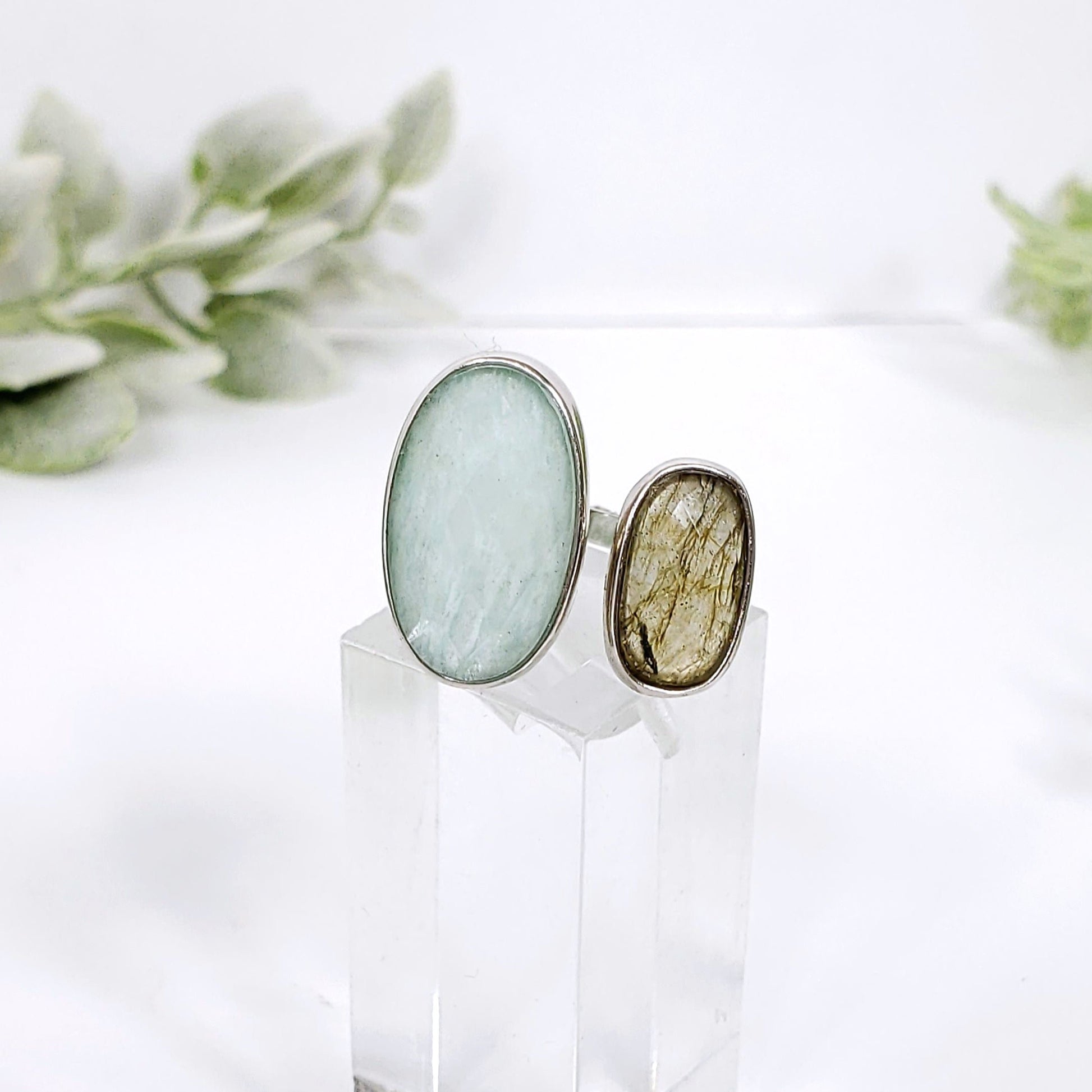 Crystal Healing Ring Amazonite and Labradorite Gemstones