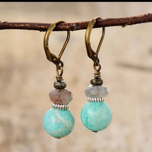 Amazonite and Labradorite Earrings - Crystal Happenings