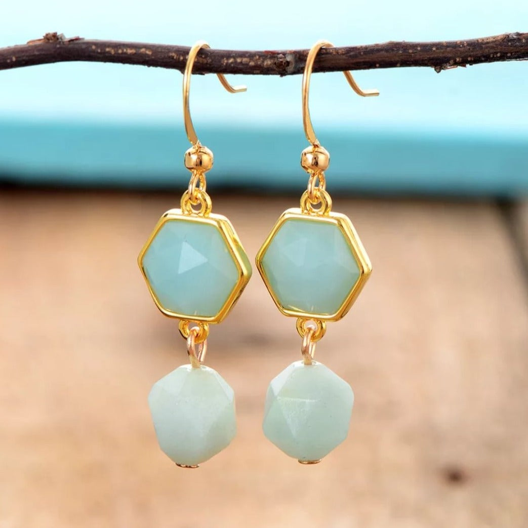 Stunning Faceted Amazonite Crystal Hanging Earrings