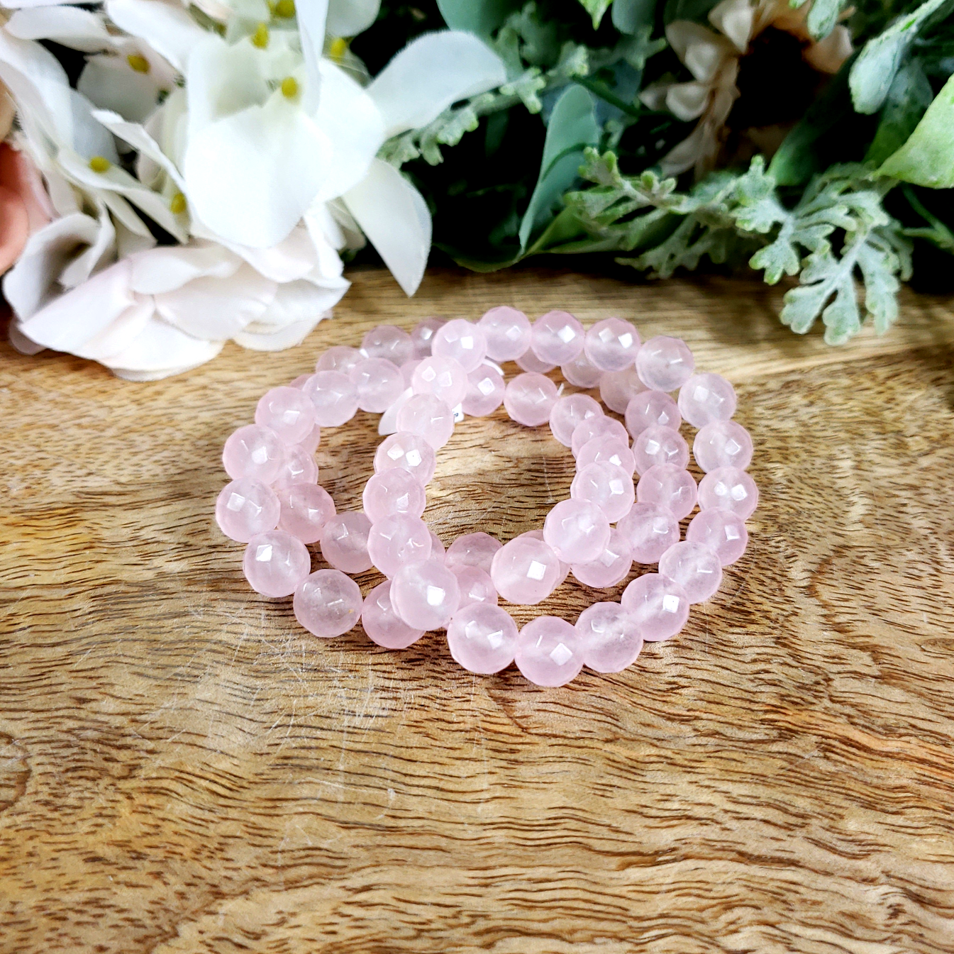 Rose Quartz 10mm Faceted Bracelet - Crystal Happenings