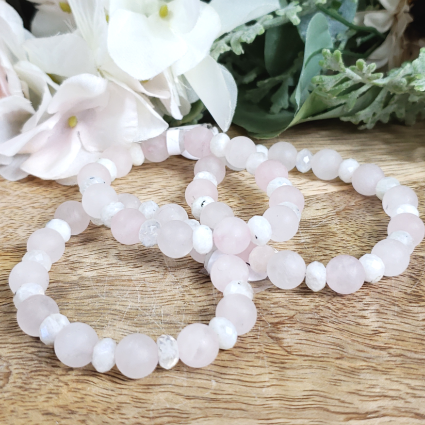 Rose Quartz and Moonstone Bracelet - Crystal Happenings