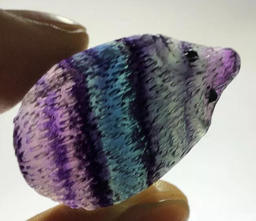 Rainbow Fluorite Hand Carved Hedgehog - Crystal Happenings