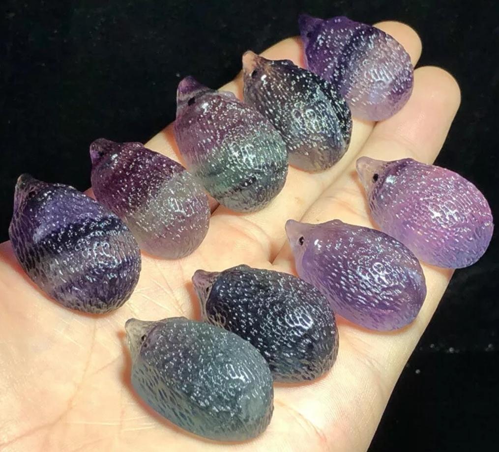 Rainbow Fluorite Hand Carved Hedgehog - Crystal Happenings