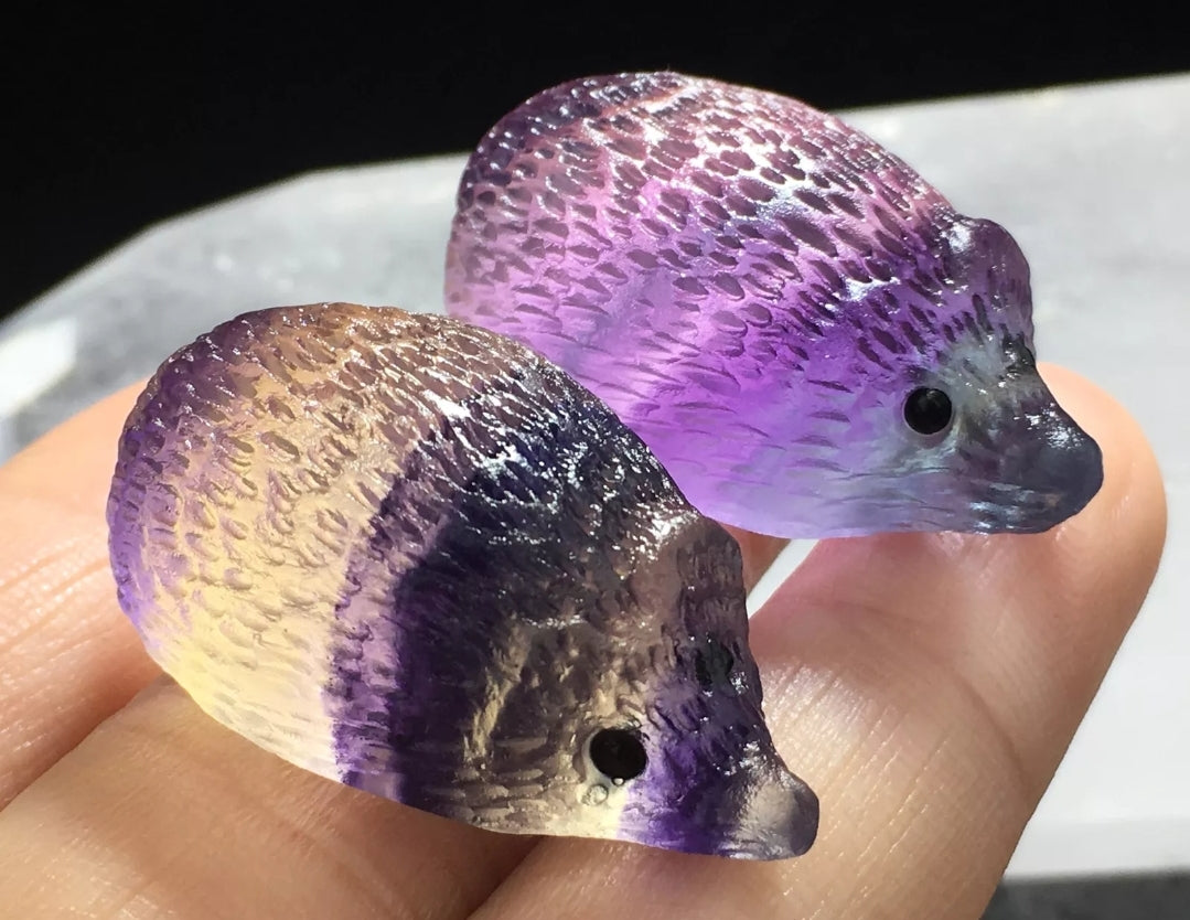 Rainbow Fluorite Hand Carved Hedgehog - Crystal Happenings
