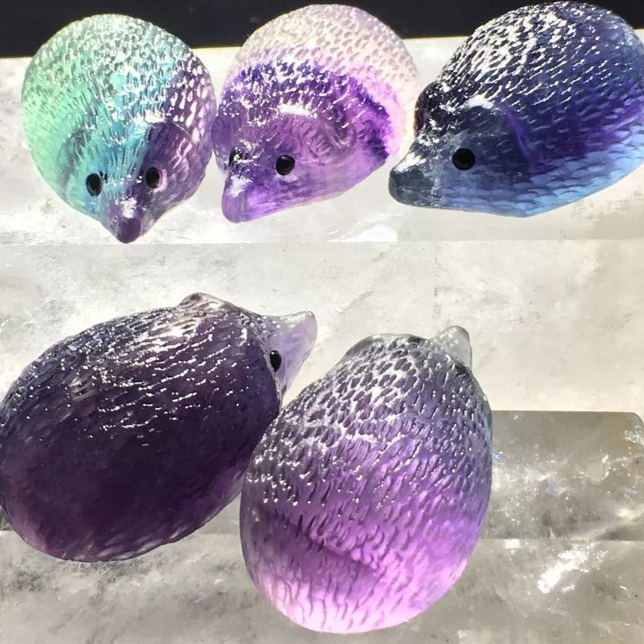 Rainbow Fluorite Hand Carved Crystal  Hedgehog - Crystal Happenings