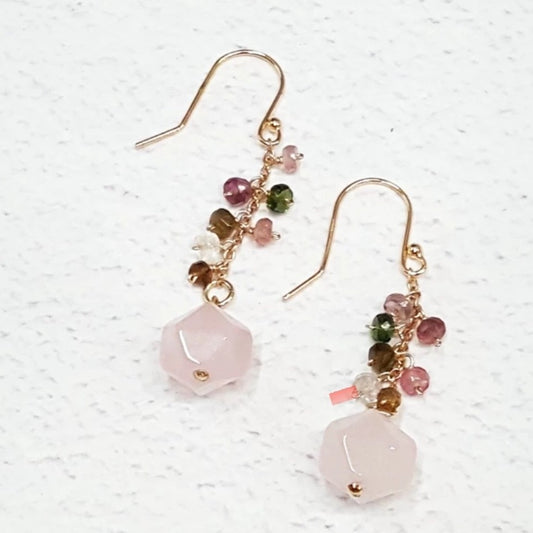Rose Quartz and Tourmaline Earrings - Crystal Happenings