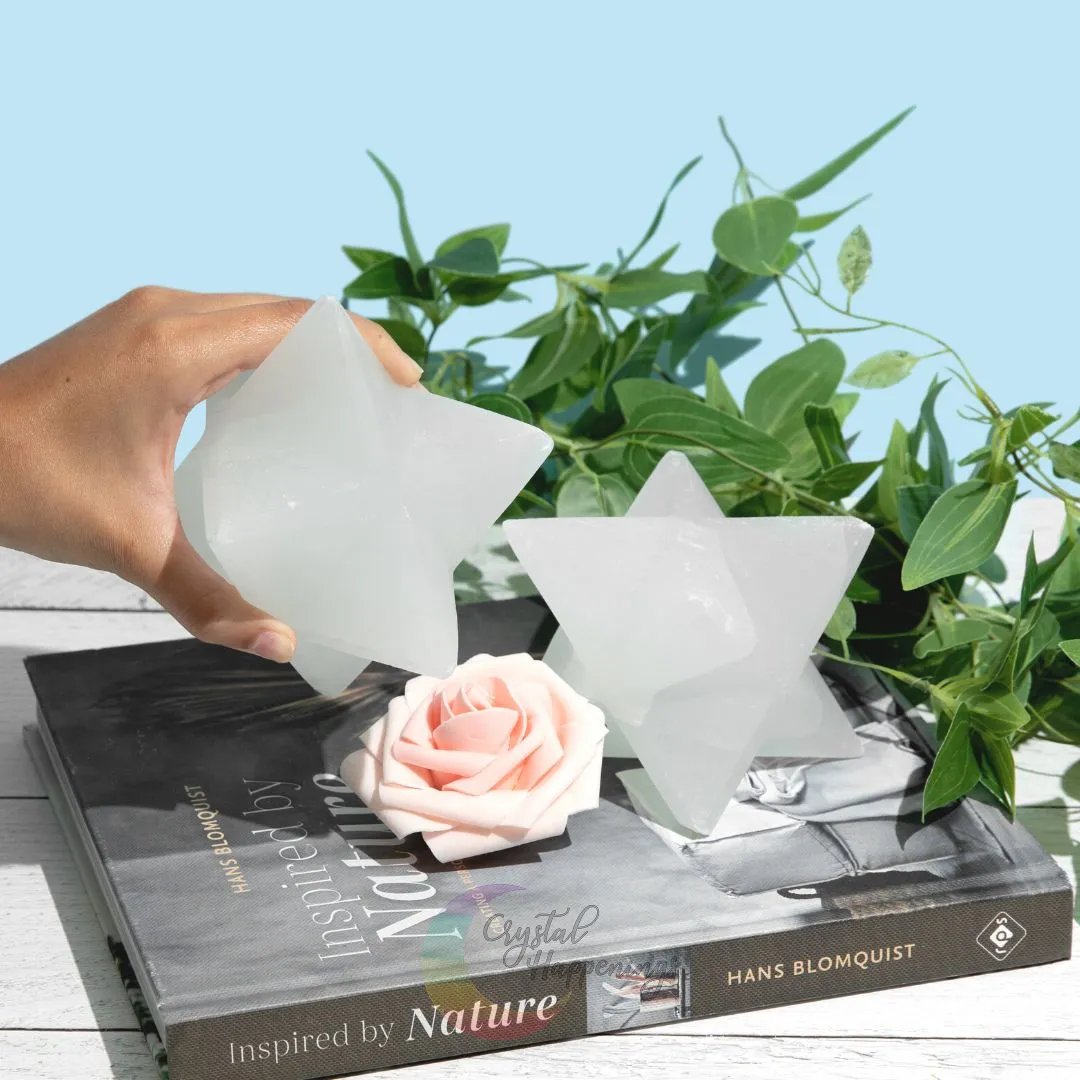 Crystal Happenings Satin Spar Selenite Merkaba 3d Crystal Star