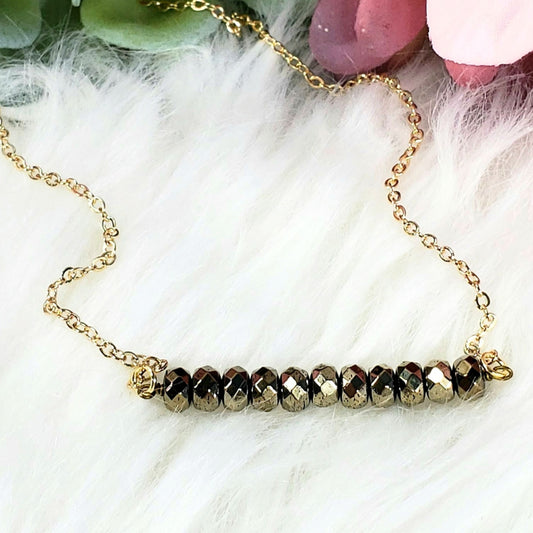 Pyrite Faceted Rondelle Necklace - Crystal Happenings