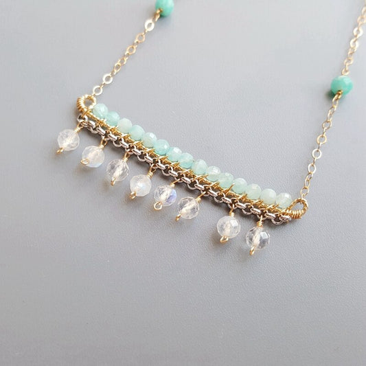 Amazonite and Moonstone Necklace - Crystal Happenings