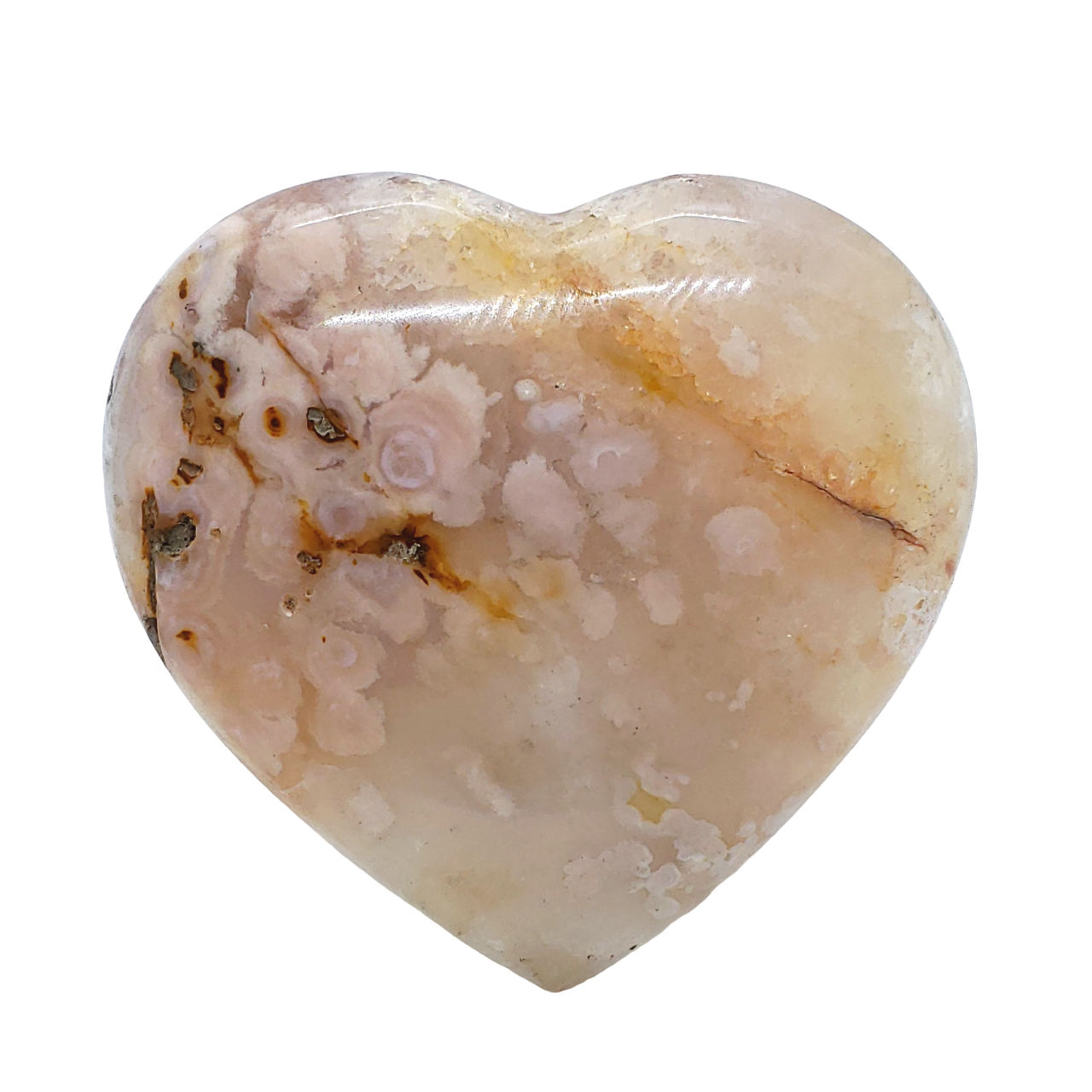 Flower Agate 96mm Heart - Crystal Happenings