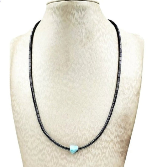 Hematite Necklace with Larimar - Crystal Happenings