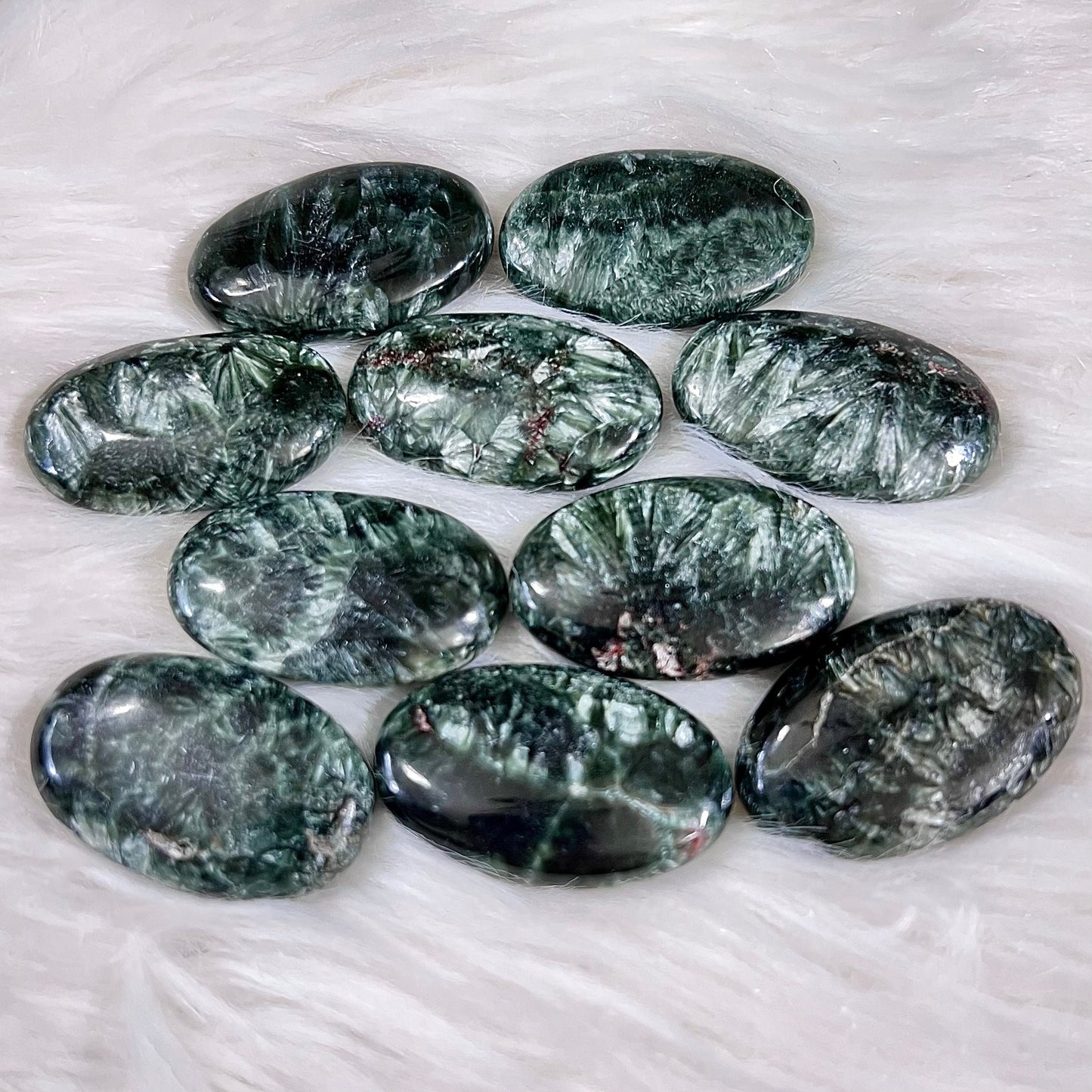 Seraphinite Oval Stones - lots of flash