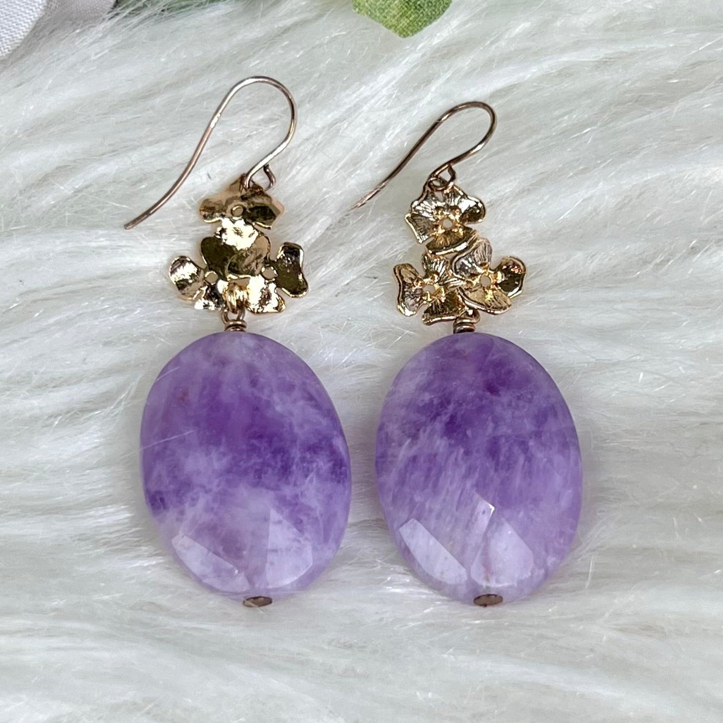 Lavender Amethyst Earrings on Floral Wire - Crystal Happenings
