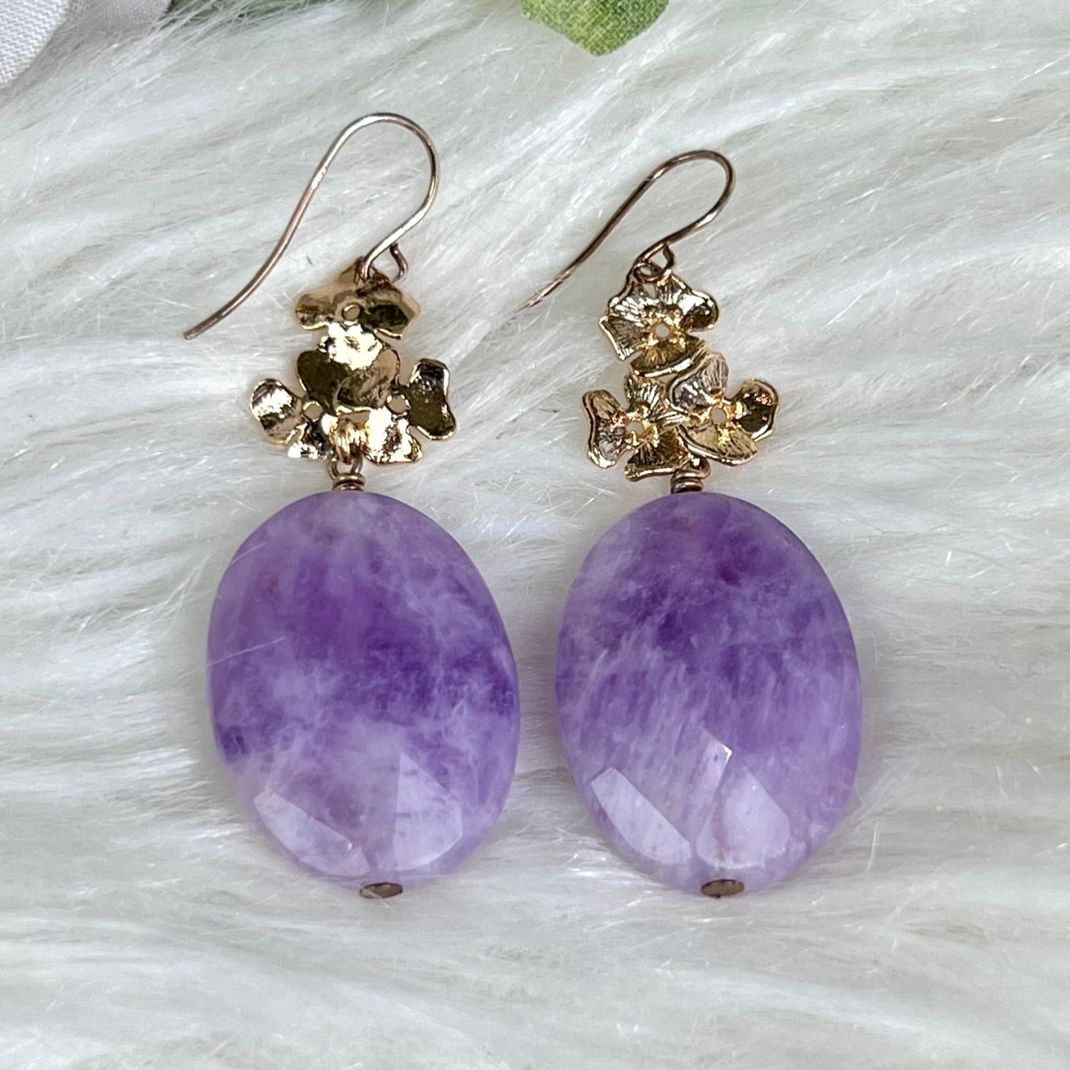Lavender Amethyst Earrings on Floral Wire - Crystal Happenings