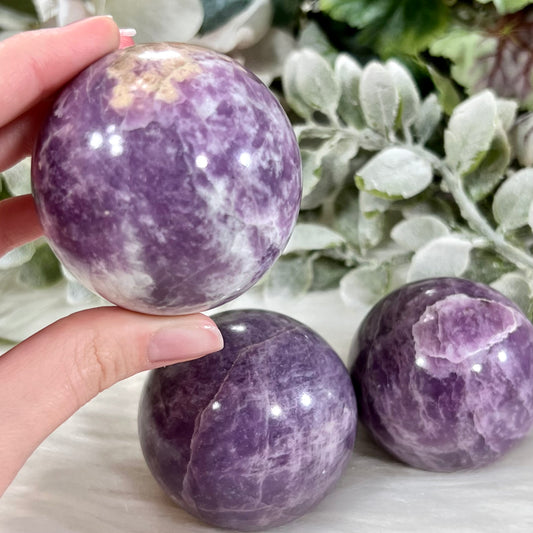 Lepidolite Sphere (51mm-55mm) - Crystal Happenings