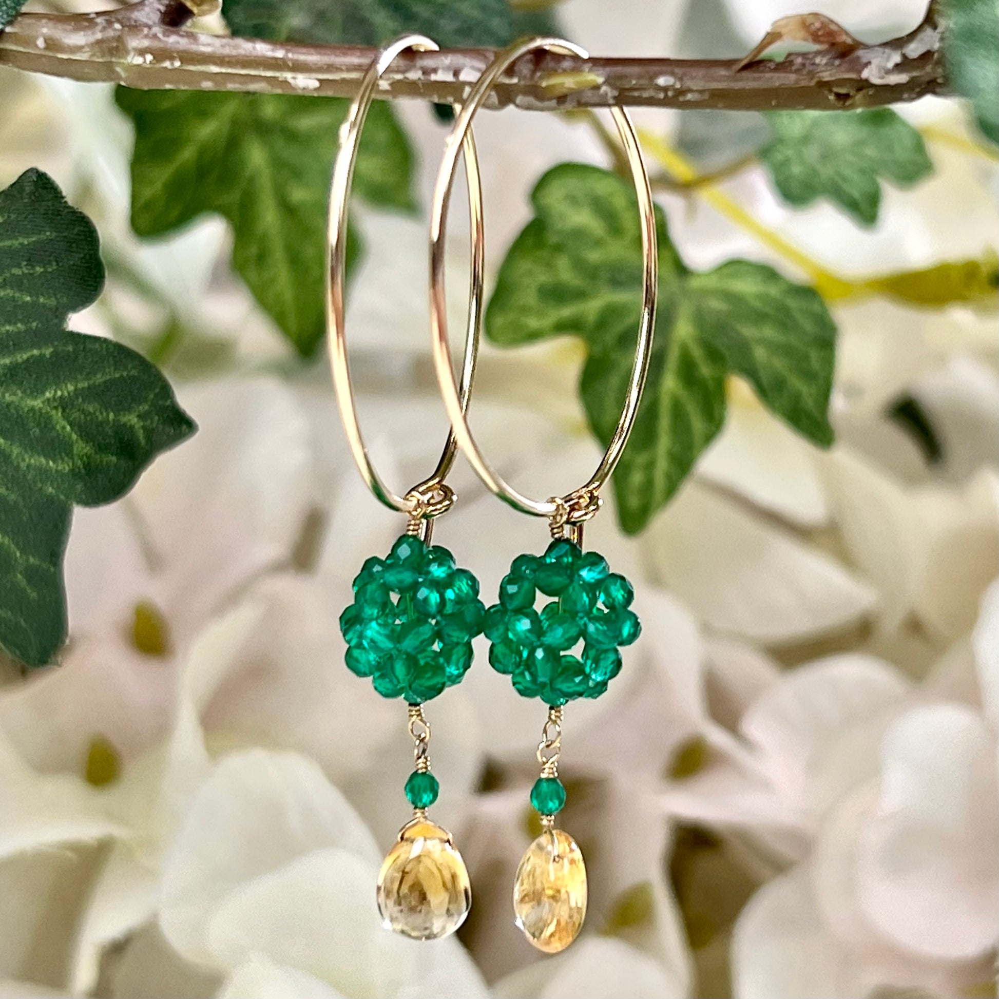 Green Onyx and Citrine Earrings - Crystal Happenings