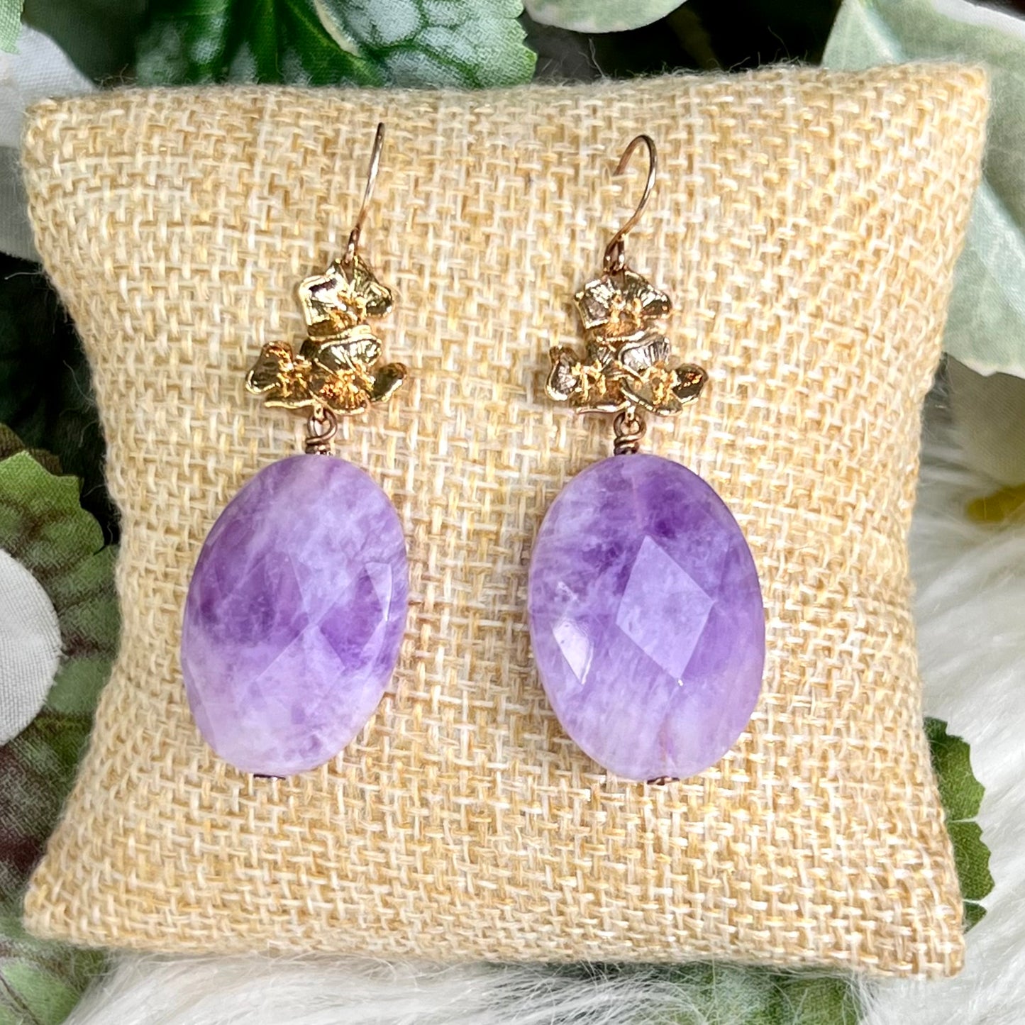 Lavender Amethyst Earrings on Floral Wire - Crystal Happenings