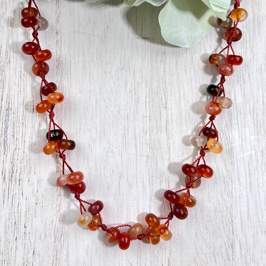 Carnelian Loosely knotted,  Beade Necklace - Crystal Happenings