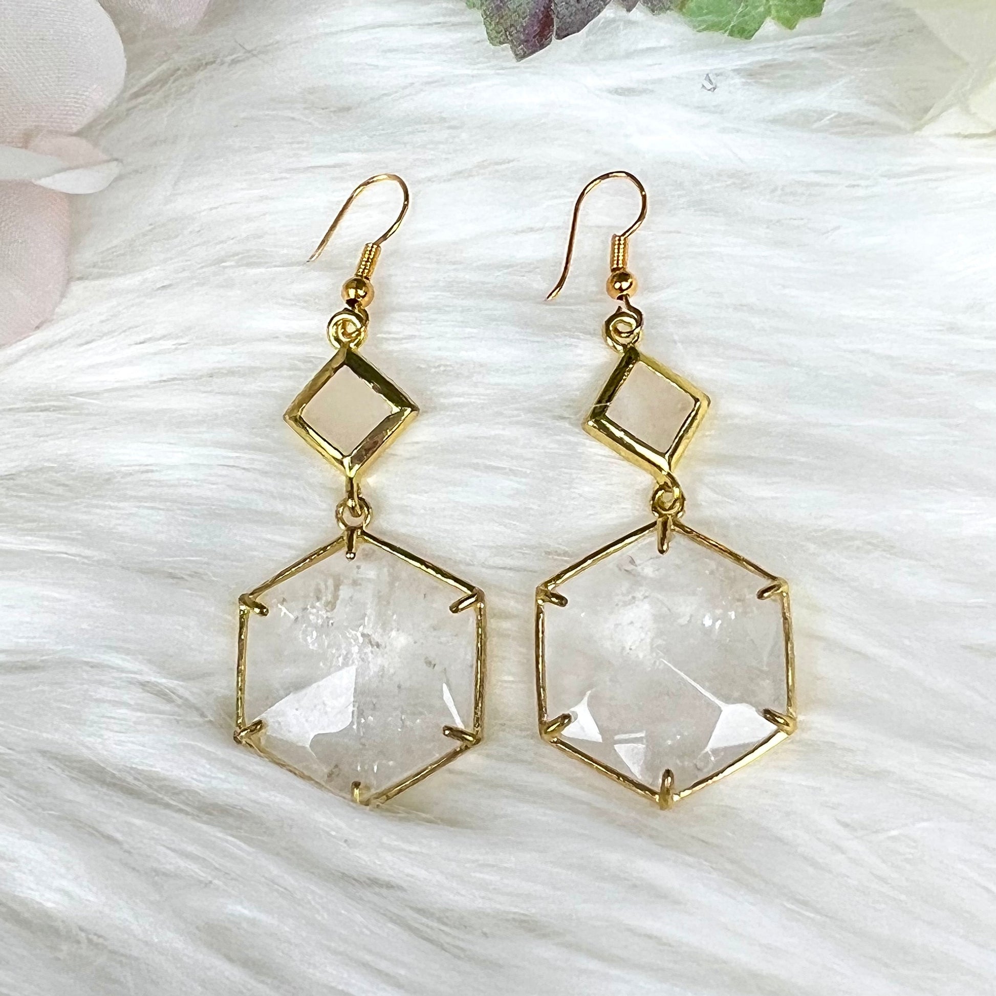 Clear Quartz Hexagon Earrings - Crystal Happenings